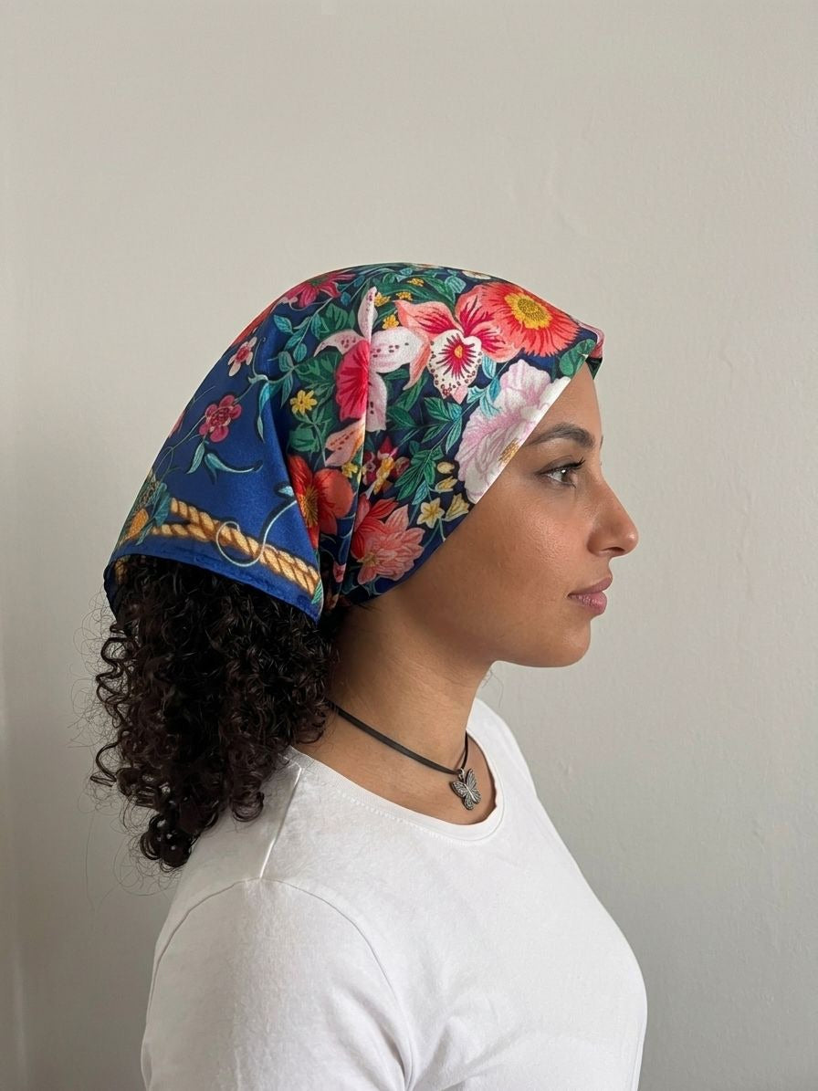 Floral Blue Bandana - Silk