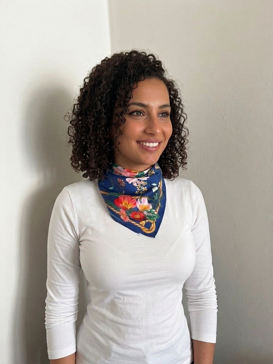 Floral Blue Bandana - Silk