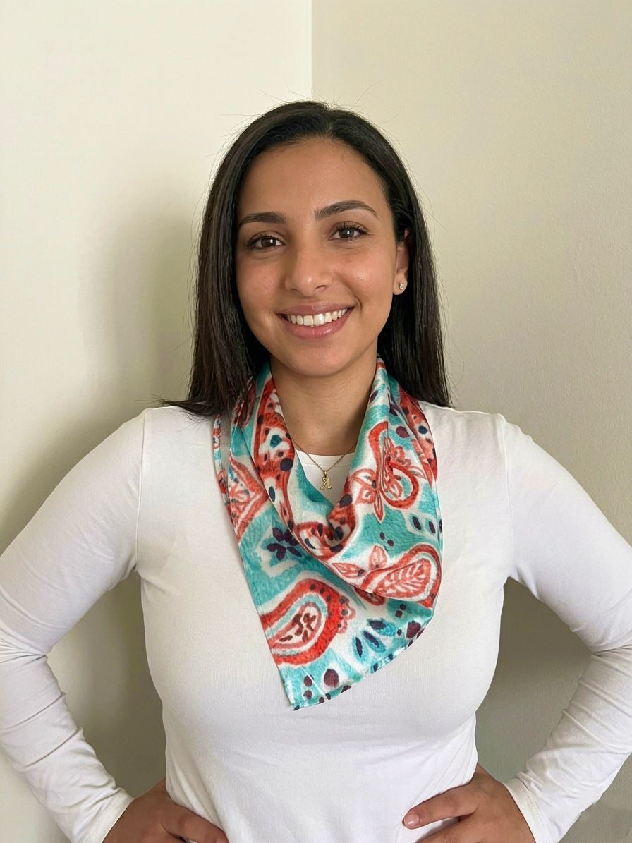Paisley Blue & Orange Bandana - Silk