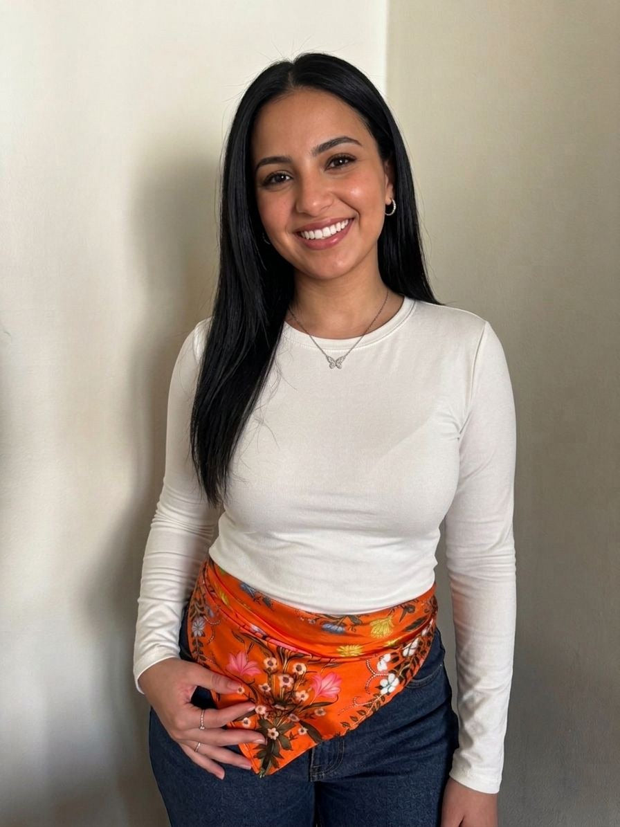 Floral Orange Bandana - Silk