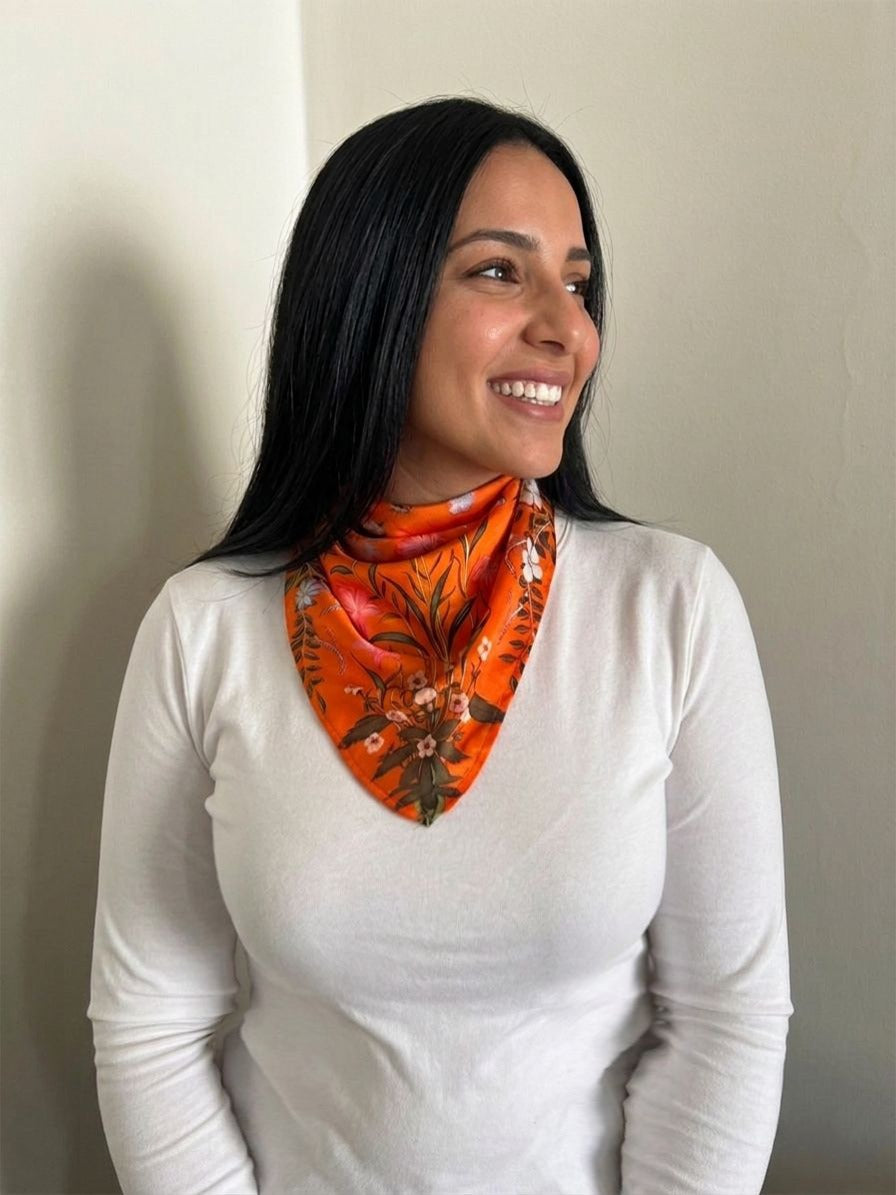 Floral Orange Bandana - Silk