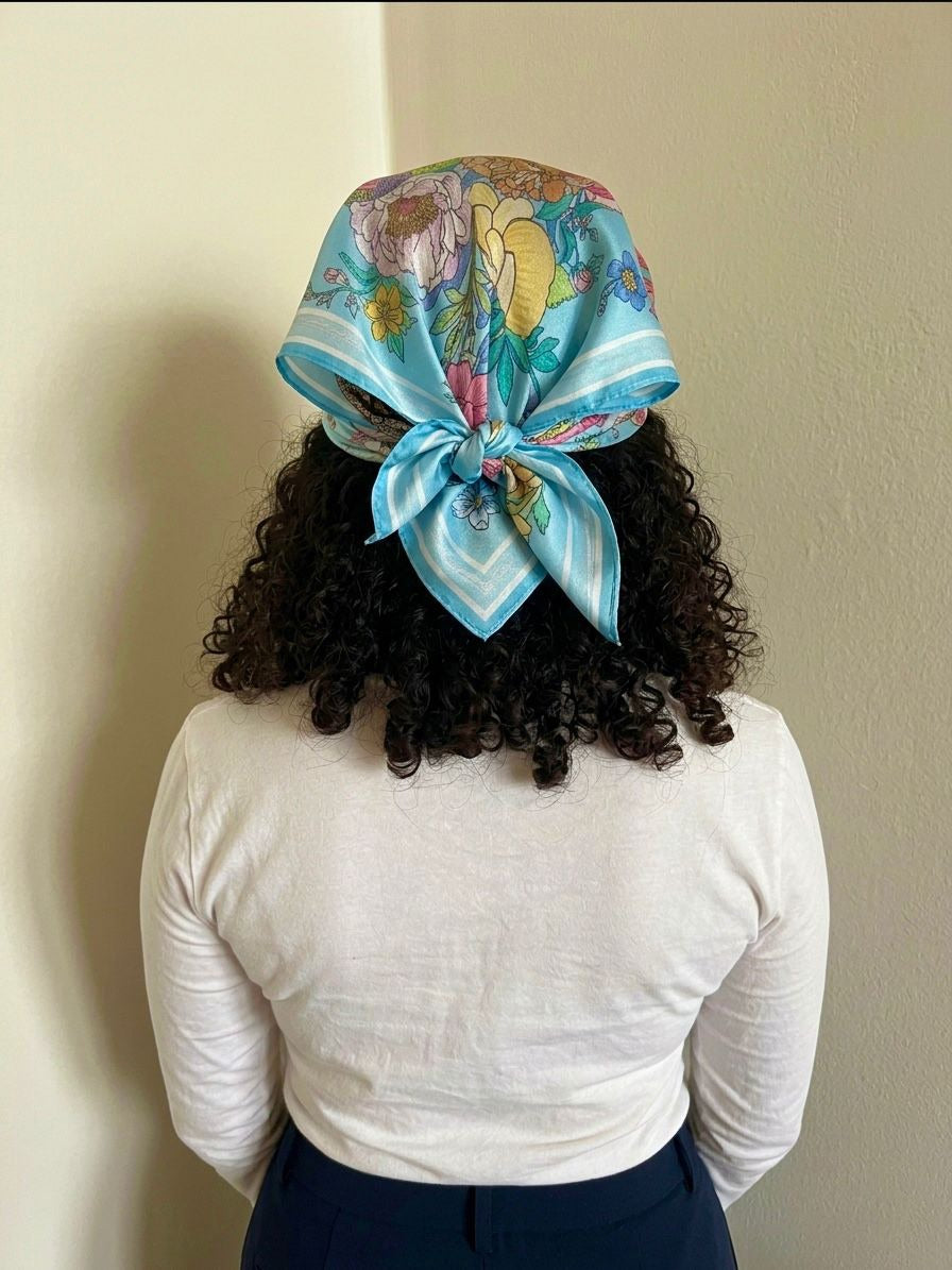 Floral Light Blue Bandana - Silk