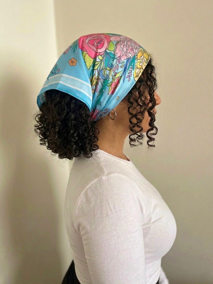 Floral Light Blue Bandana - Silk
