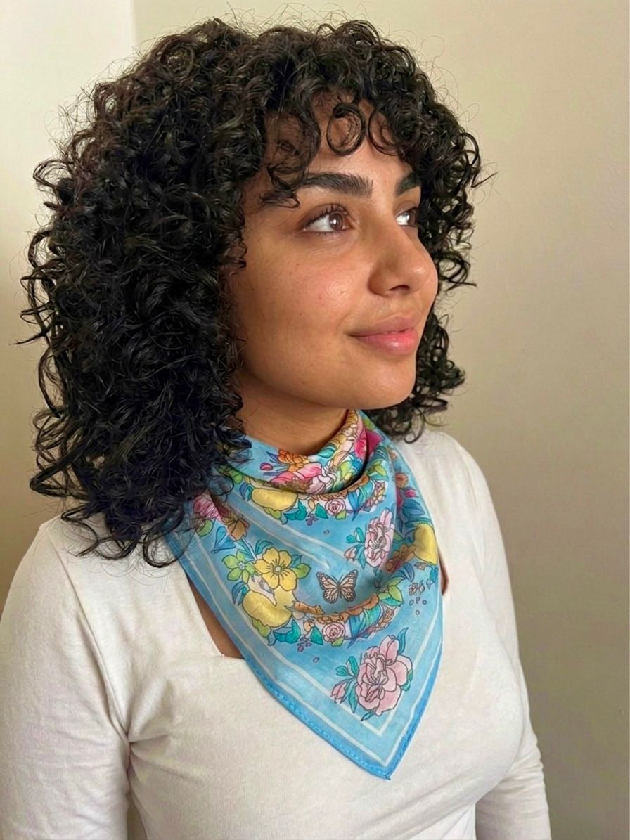 Floral Light Blue Bandana - Silk