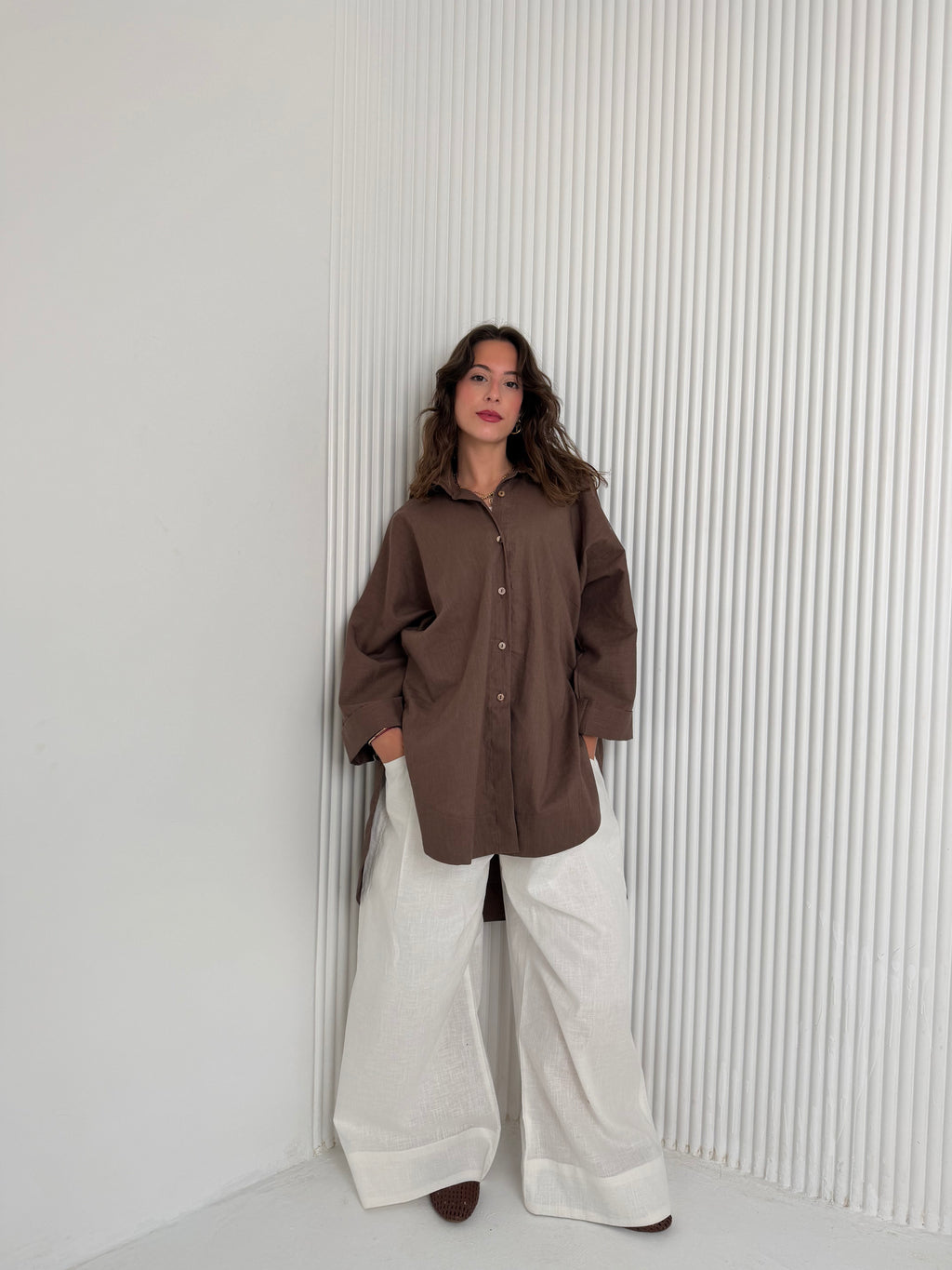 High Low linen - Brown Shirt