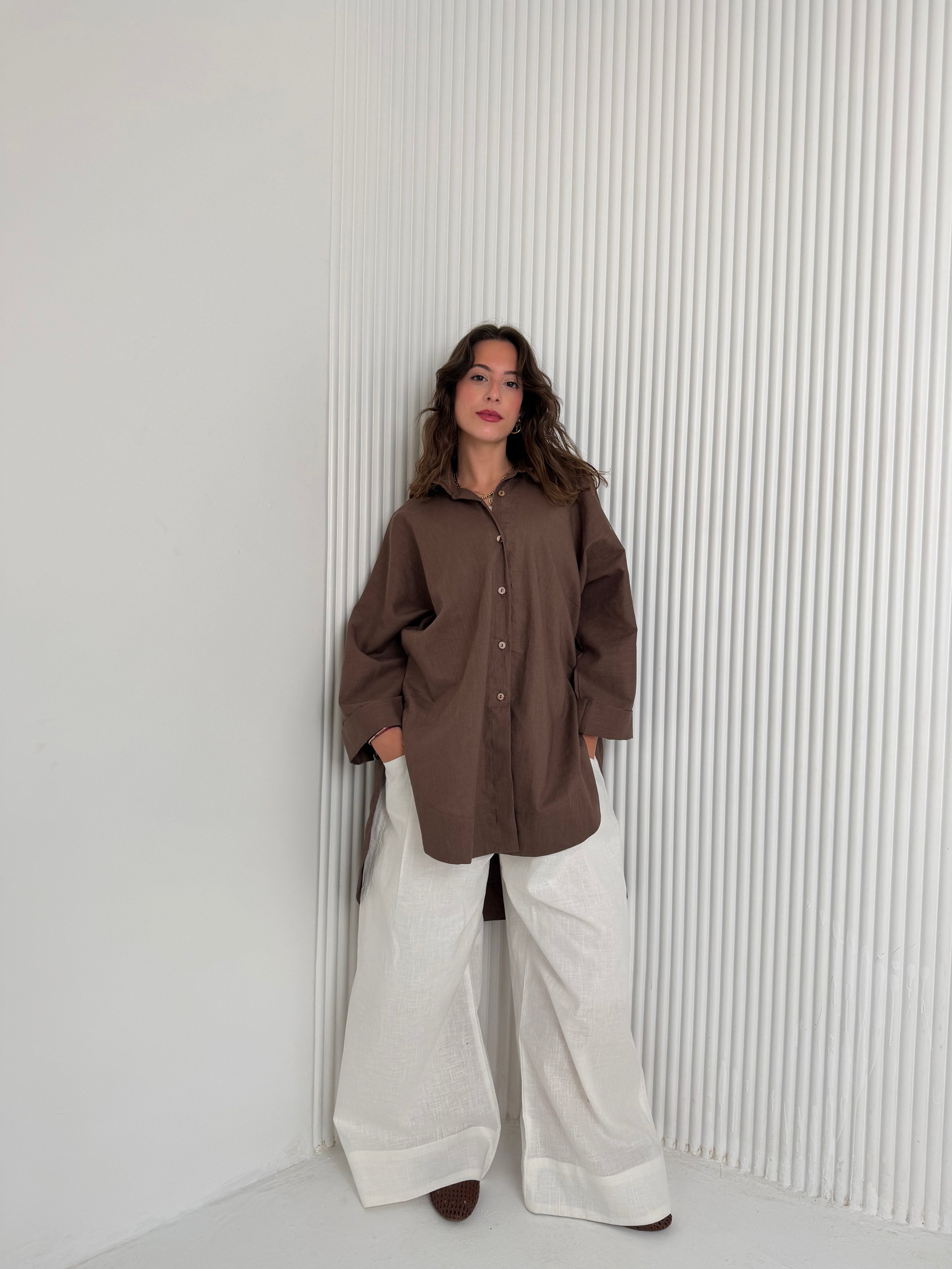 High Low linen - Brown Shirt