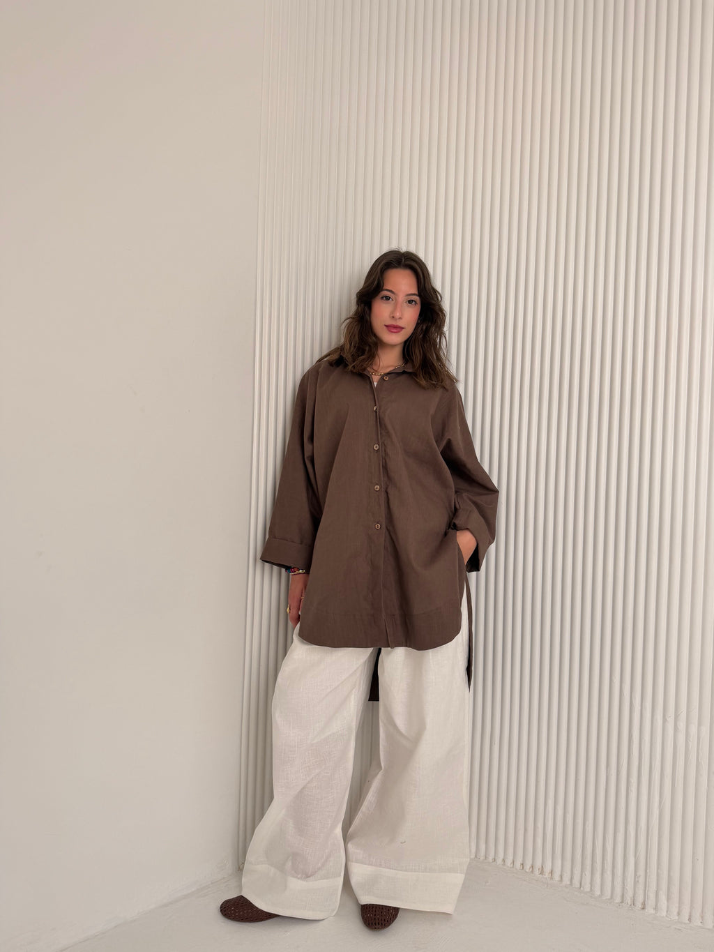 High Low linen - Brown Shirt