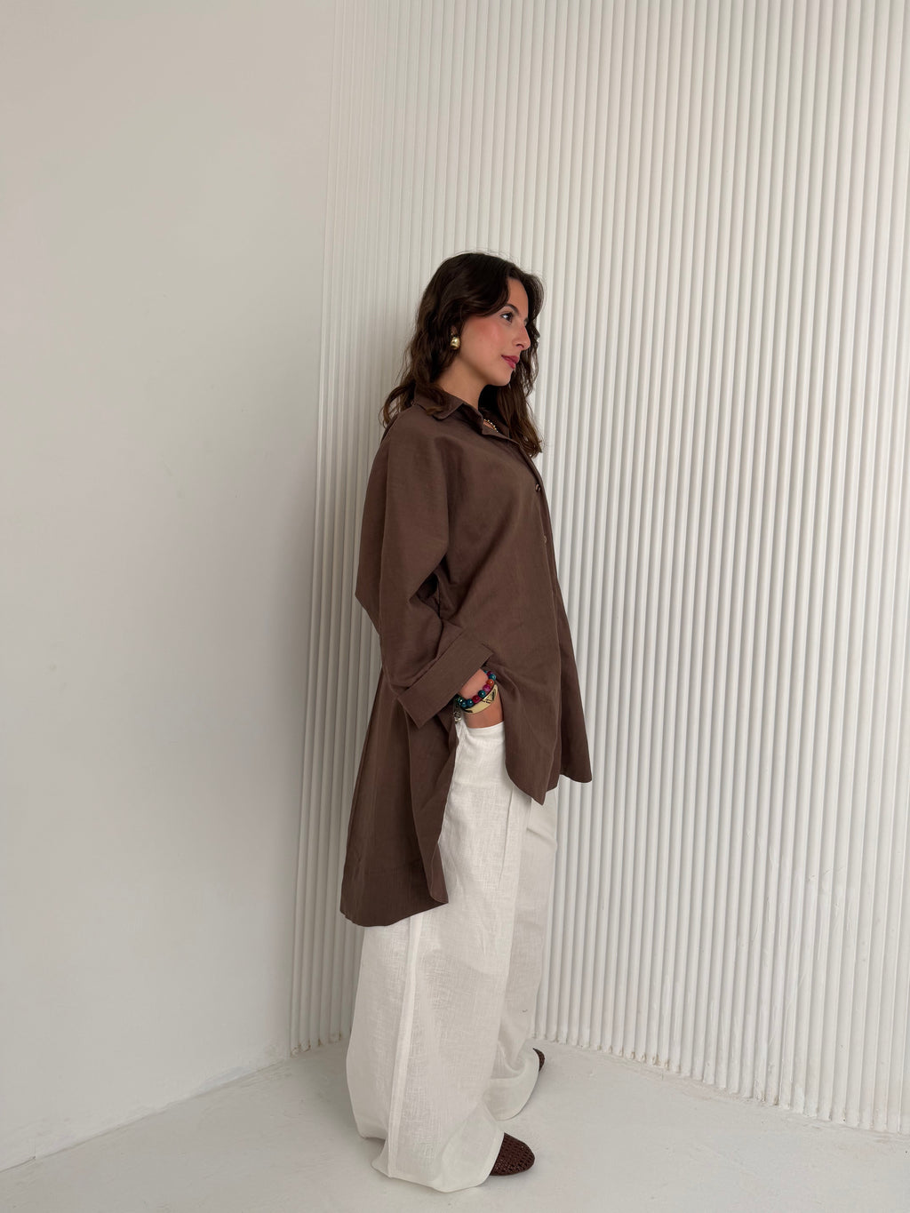High Low linen - Brown Shirt