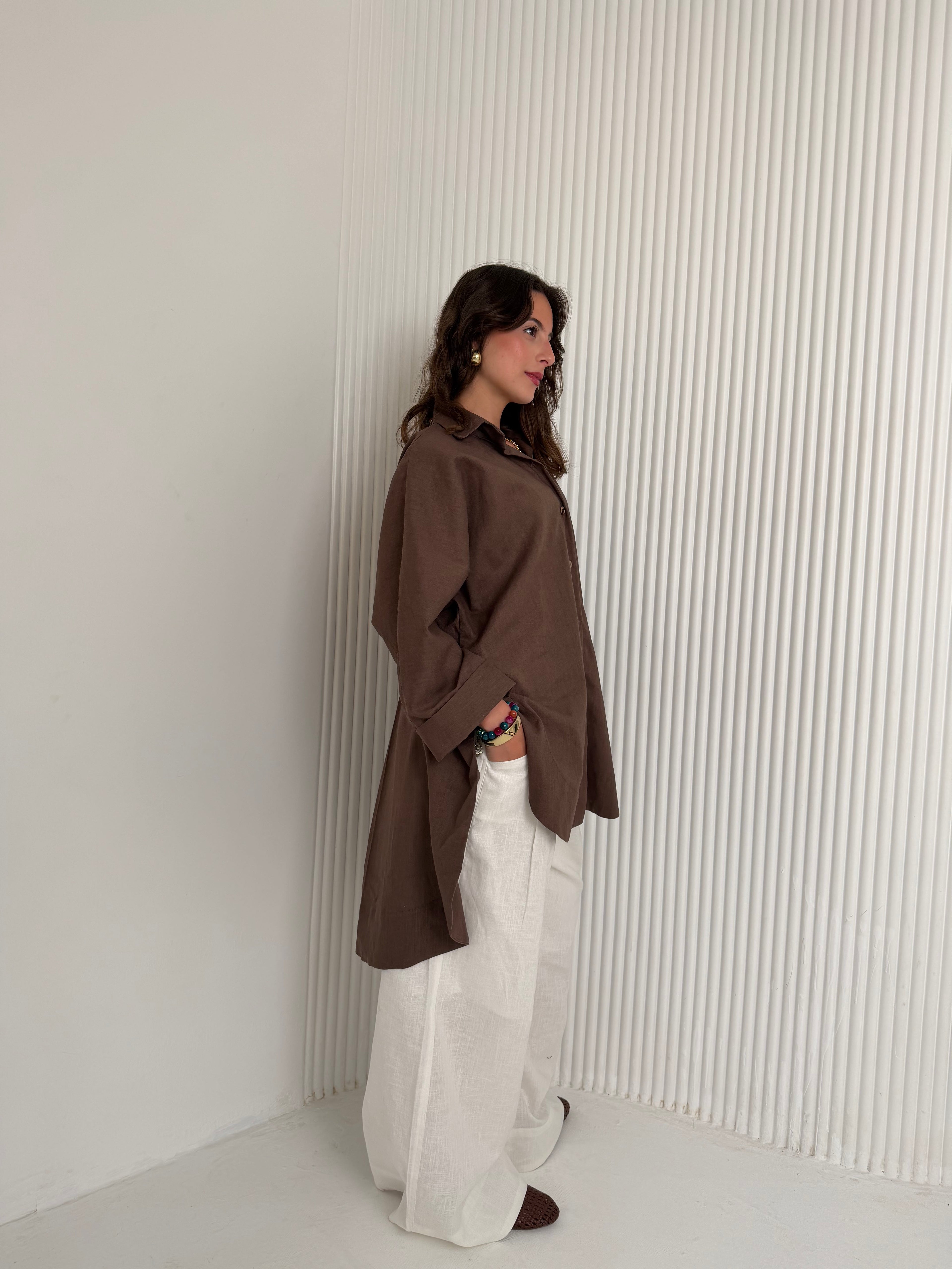 High Low linen - Brown Shirt