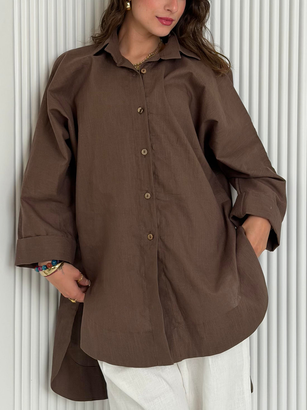 High Low linen - Brown Shirt