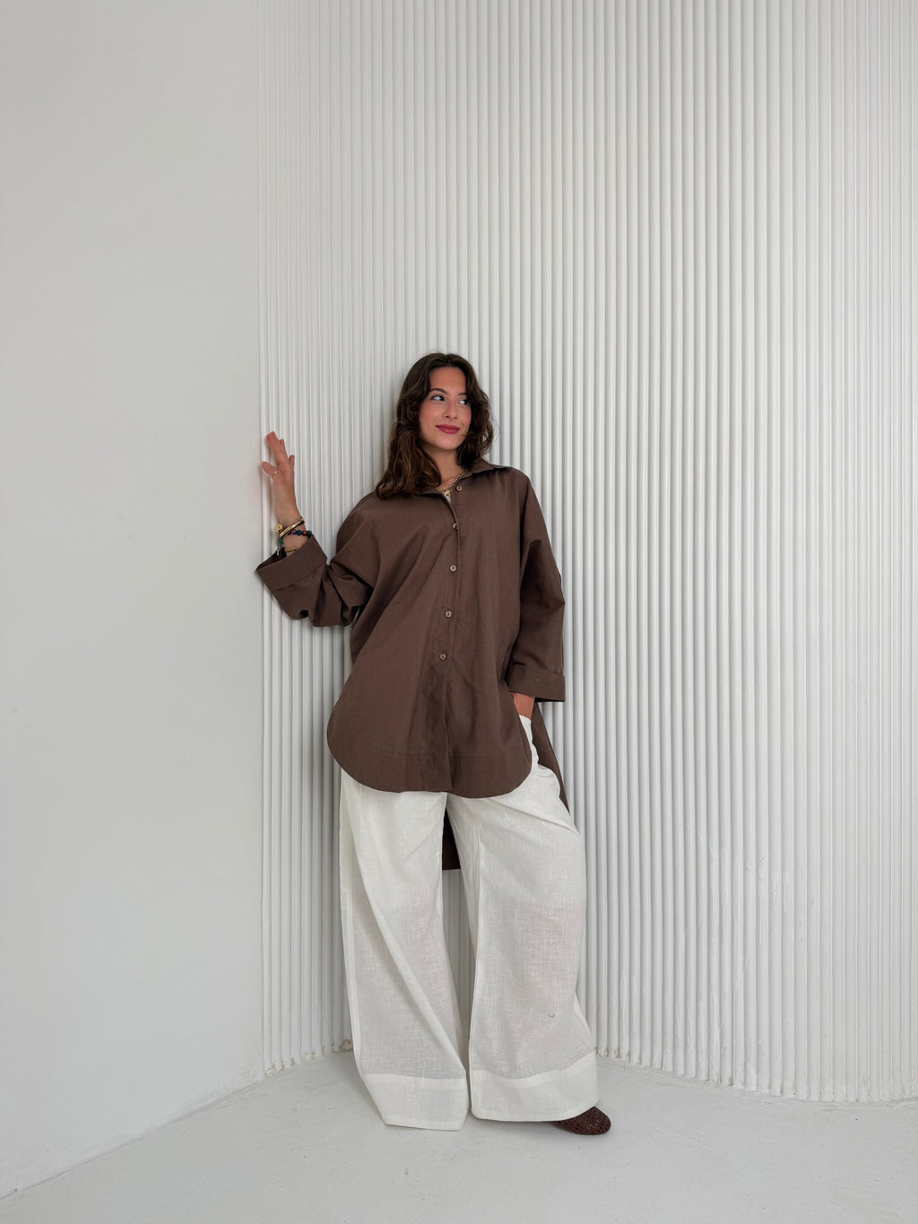 High Low linen - Brown Shirt