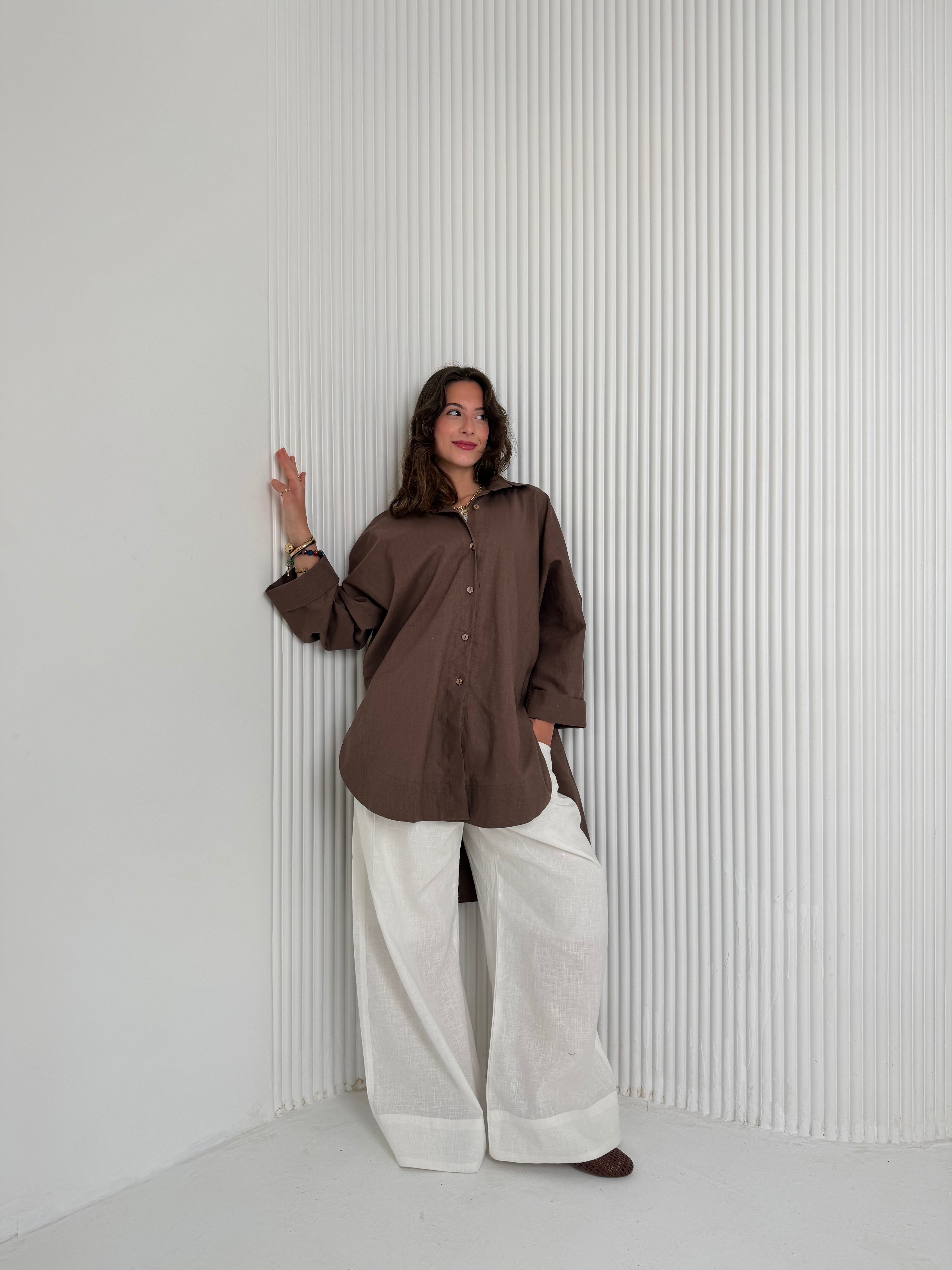High Low linen - Brown Shirt