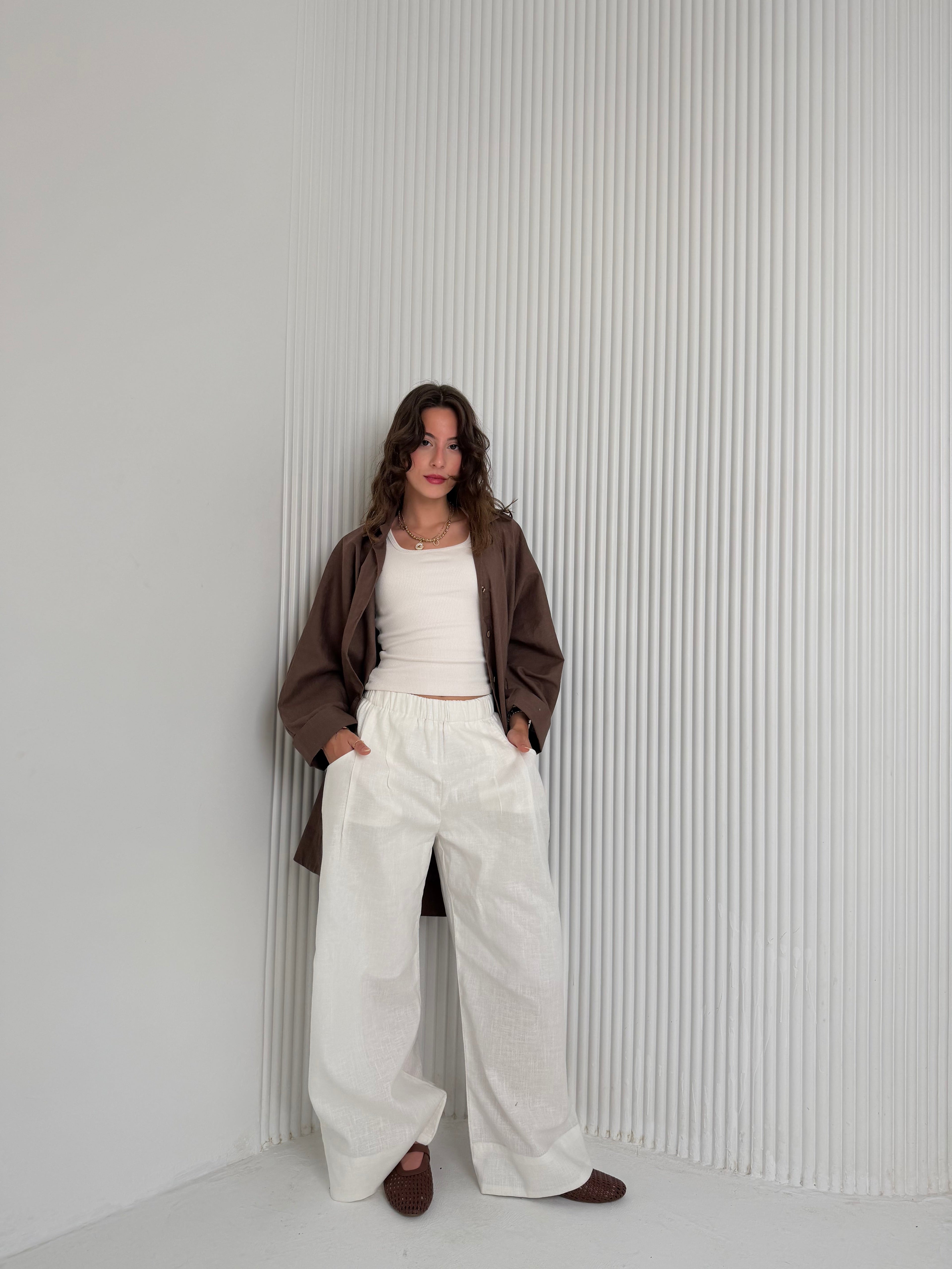 Wide Leg Linen - White Pants