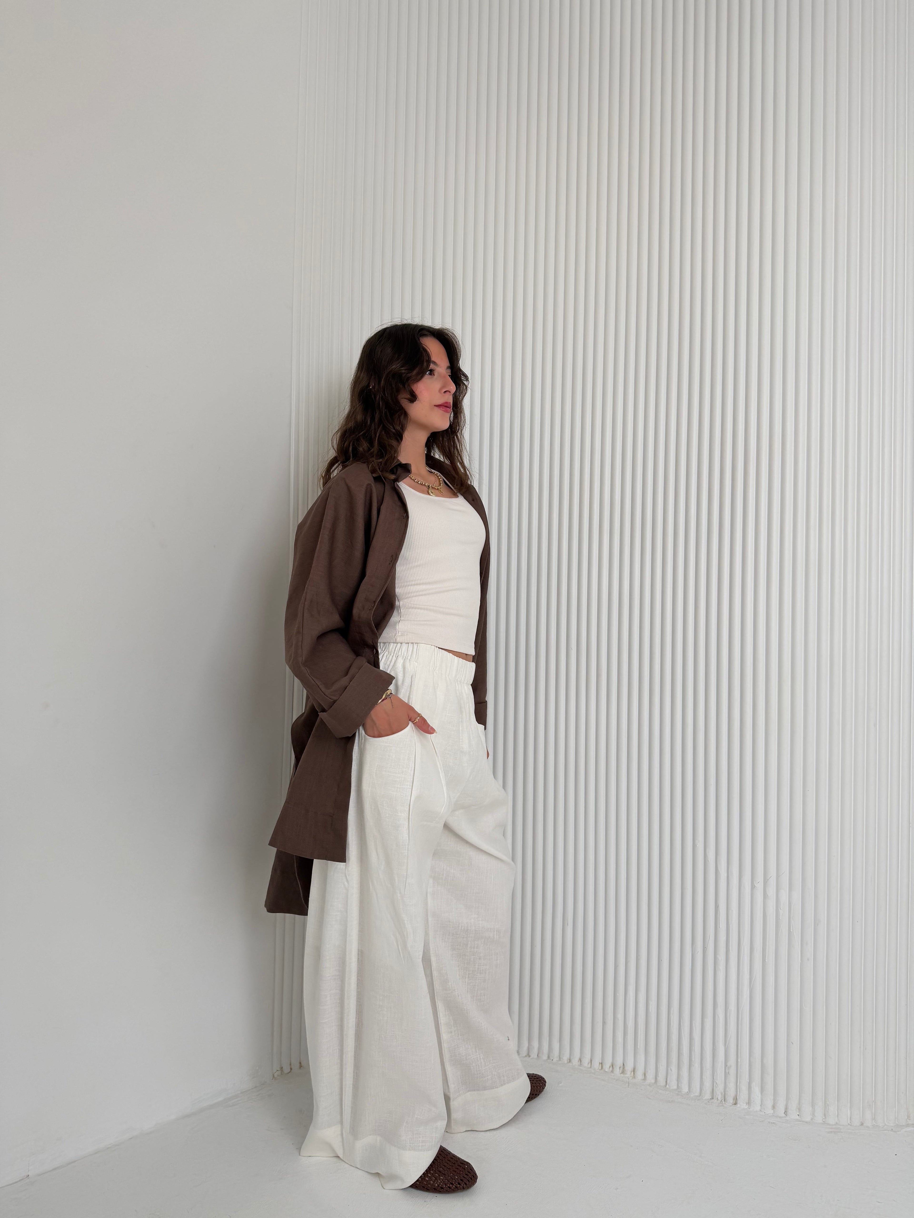 Wide Leg Linen - White Pants