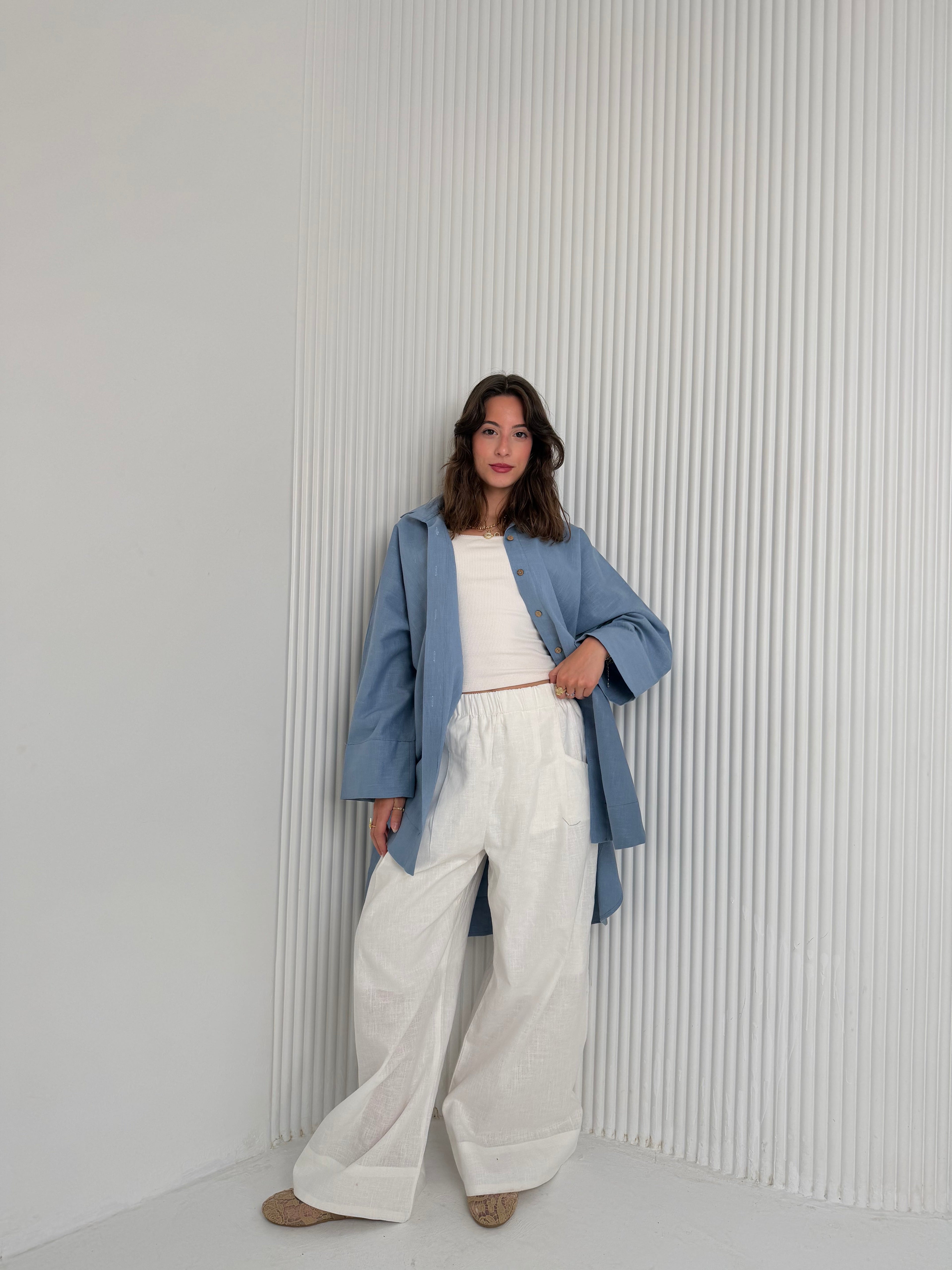 Wide Leg Linen - White Pants