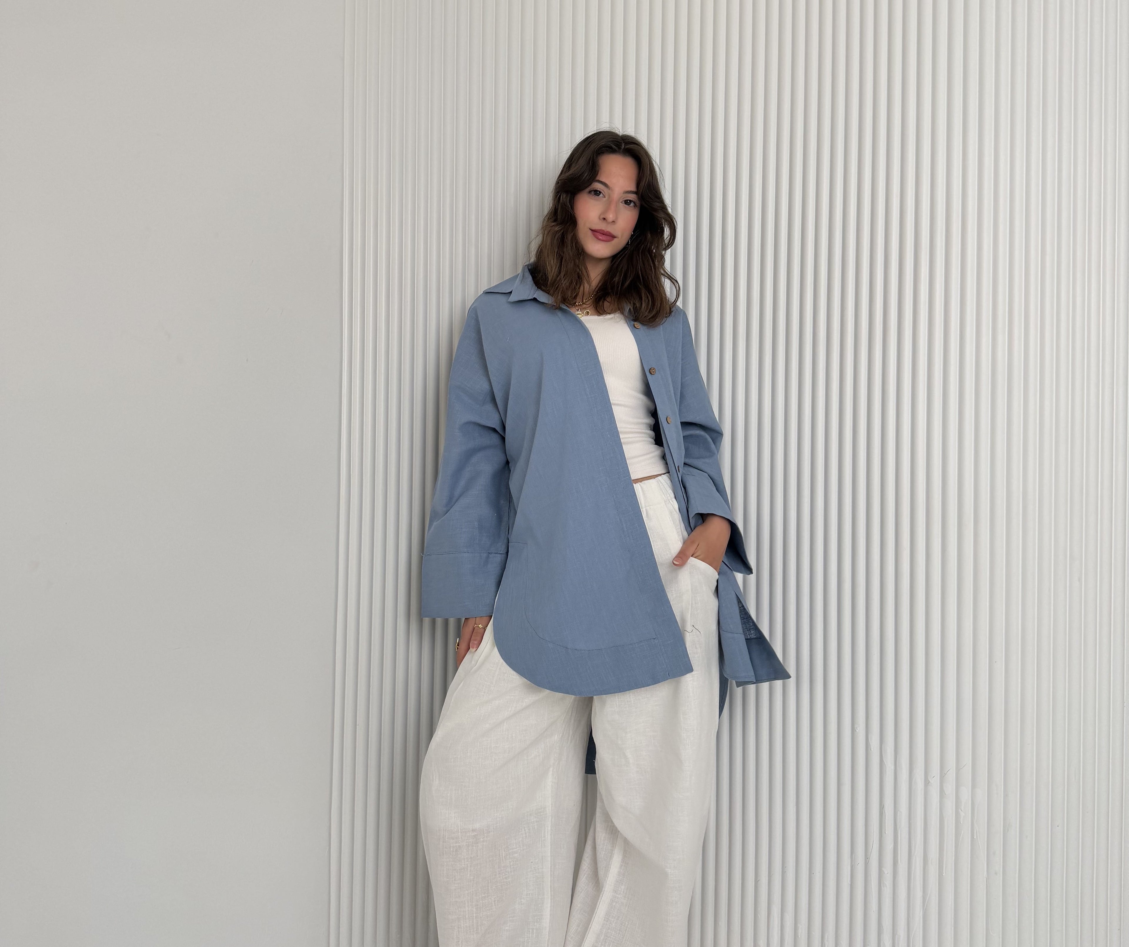 High Low Linen - Dusty Blue Shirt