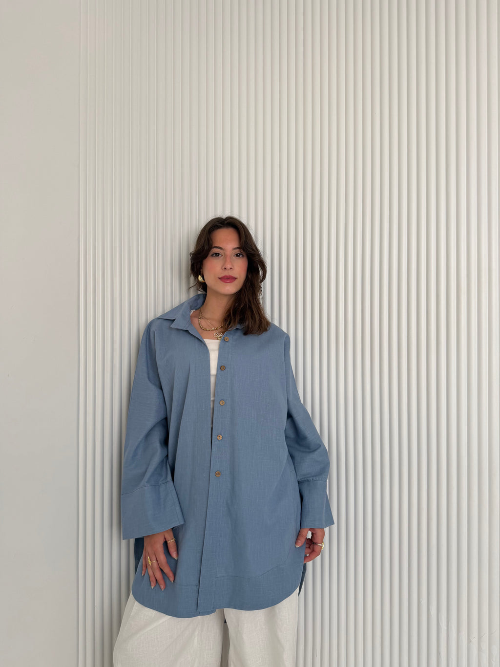 High Low Linen - Dusty Blue Shirt