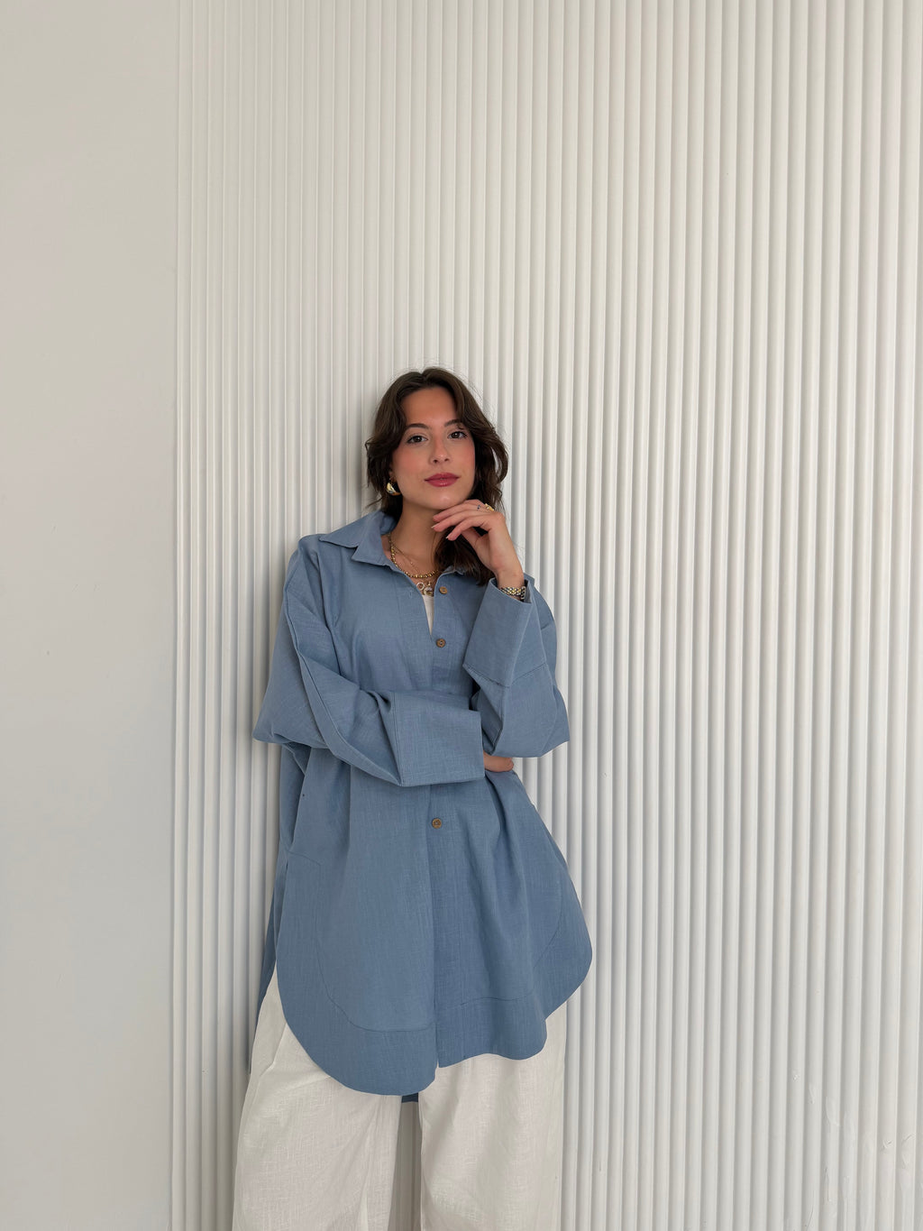 High Low Linen - Dusty Blue Shirt