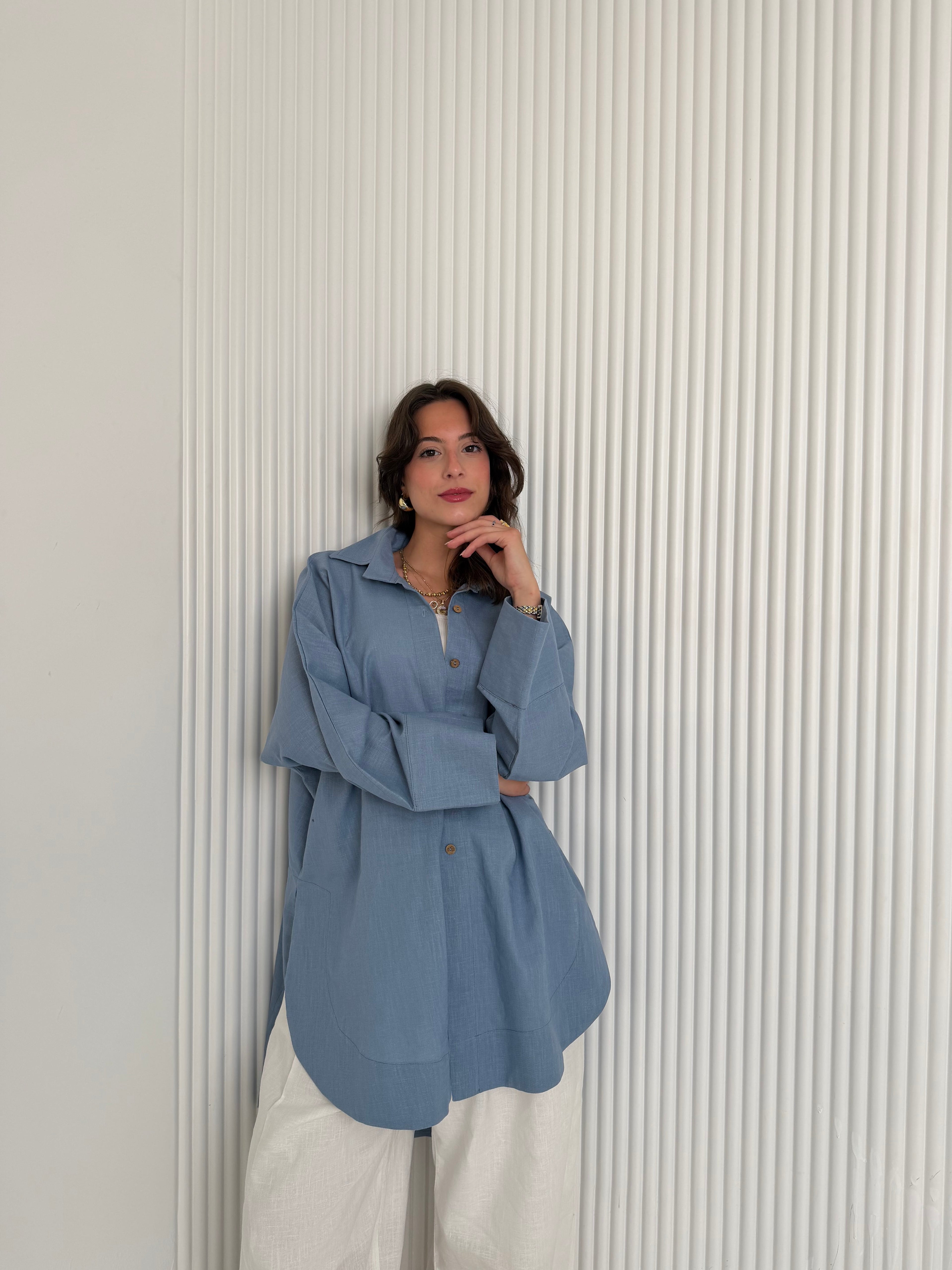High Low Linen - Dusty Blue Shirt