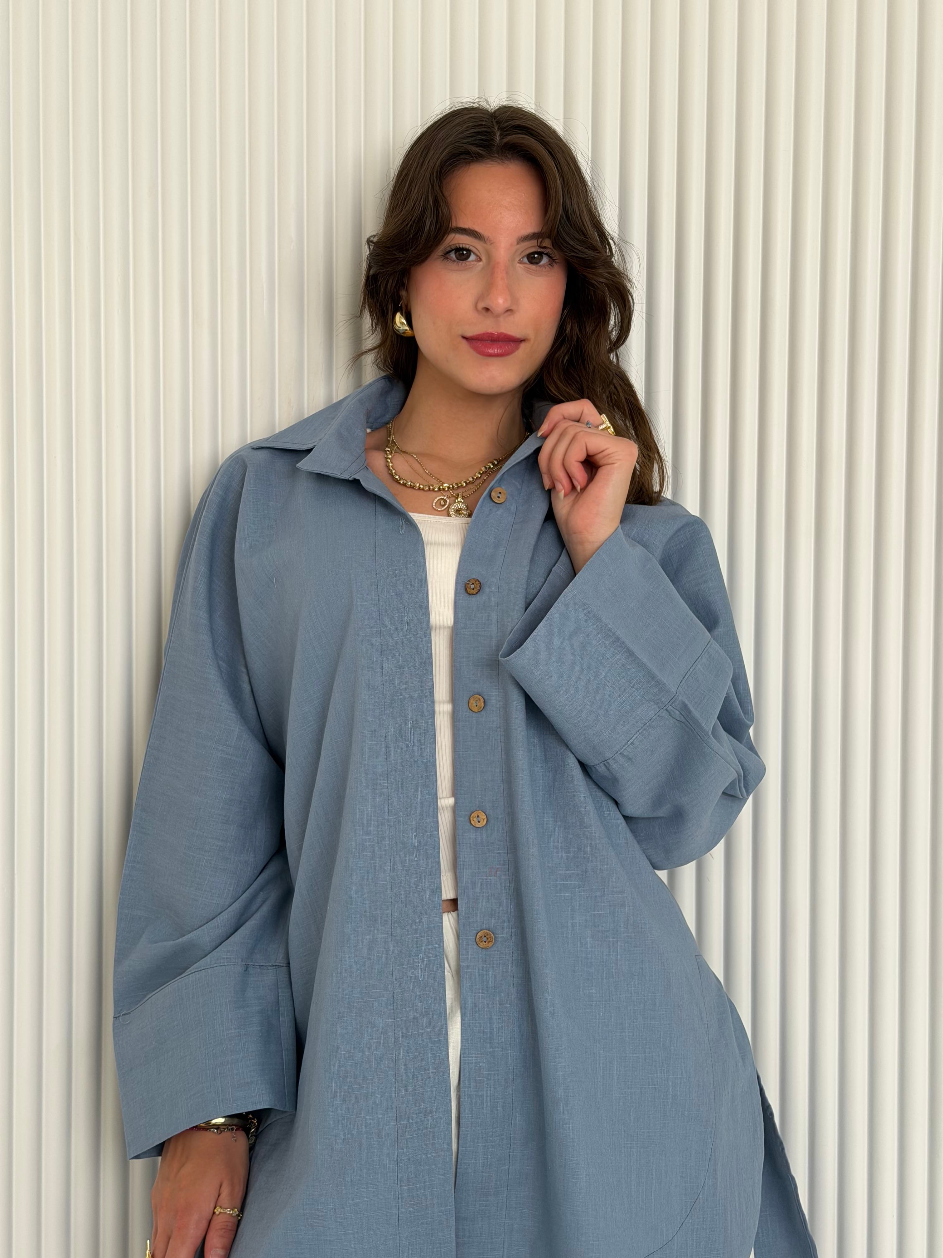 High Low Linen - Dusty Blue Shirt
