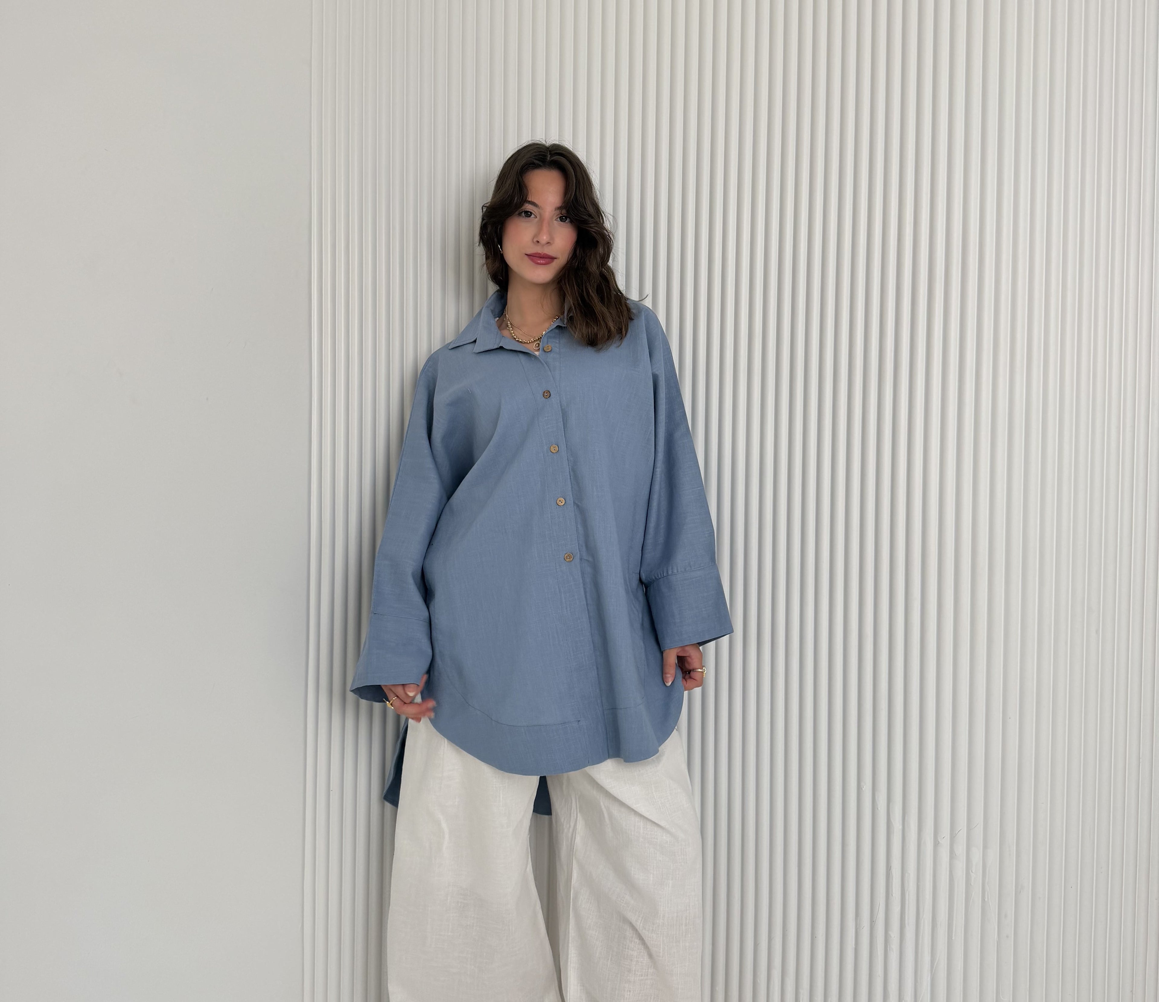 High Low Linen - Dusty Blue Shirt