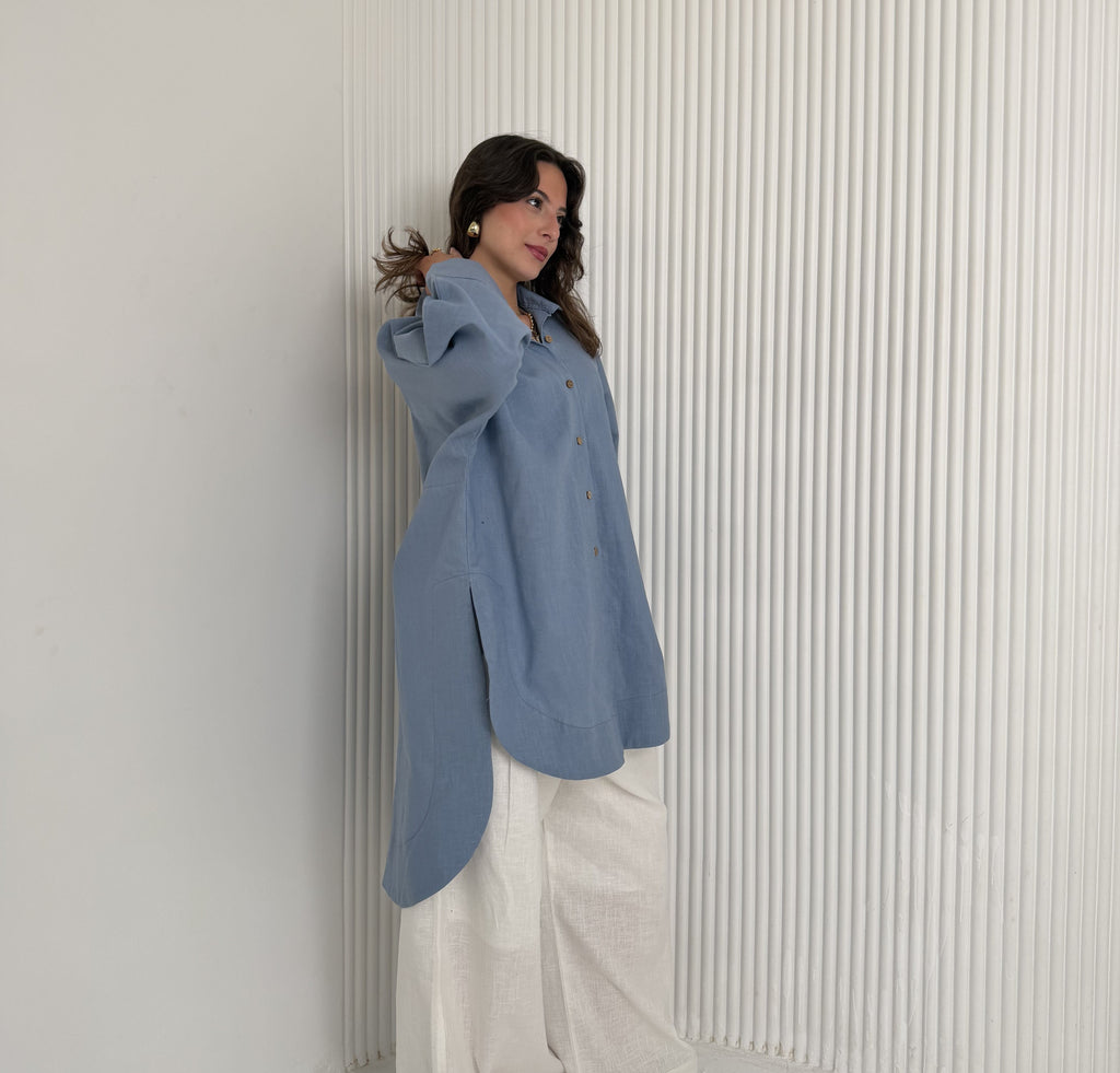 High Low Linen - Dusty Blue Shirt