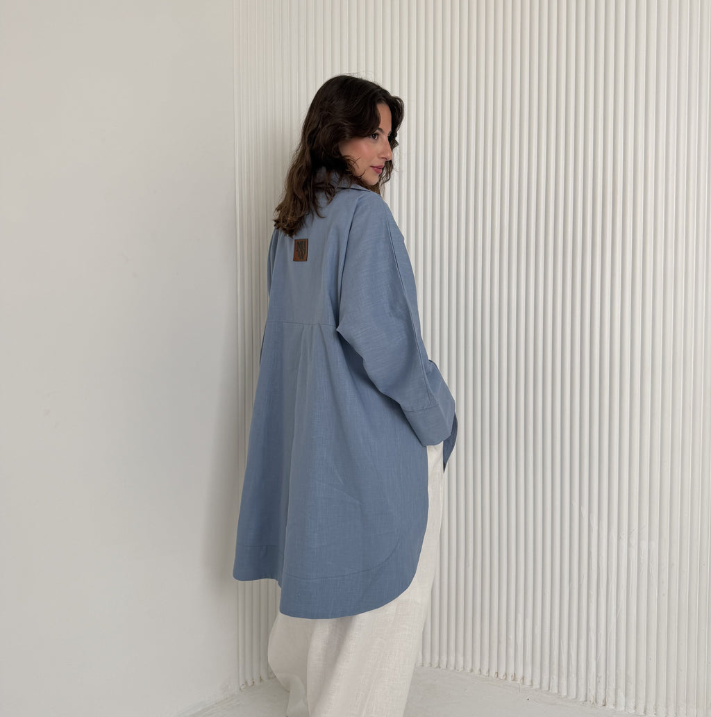 High Low Linen - Dusty Blue Shirt