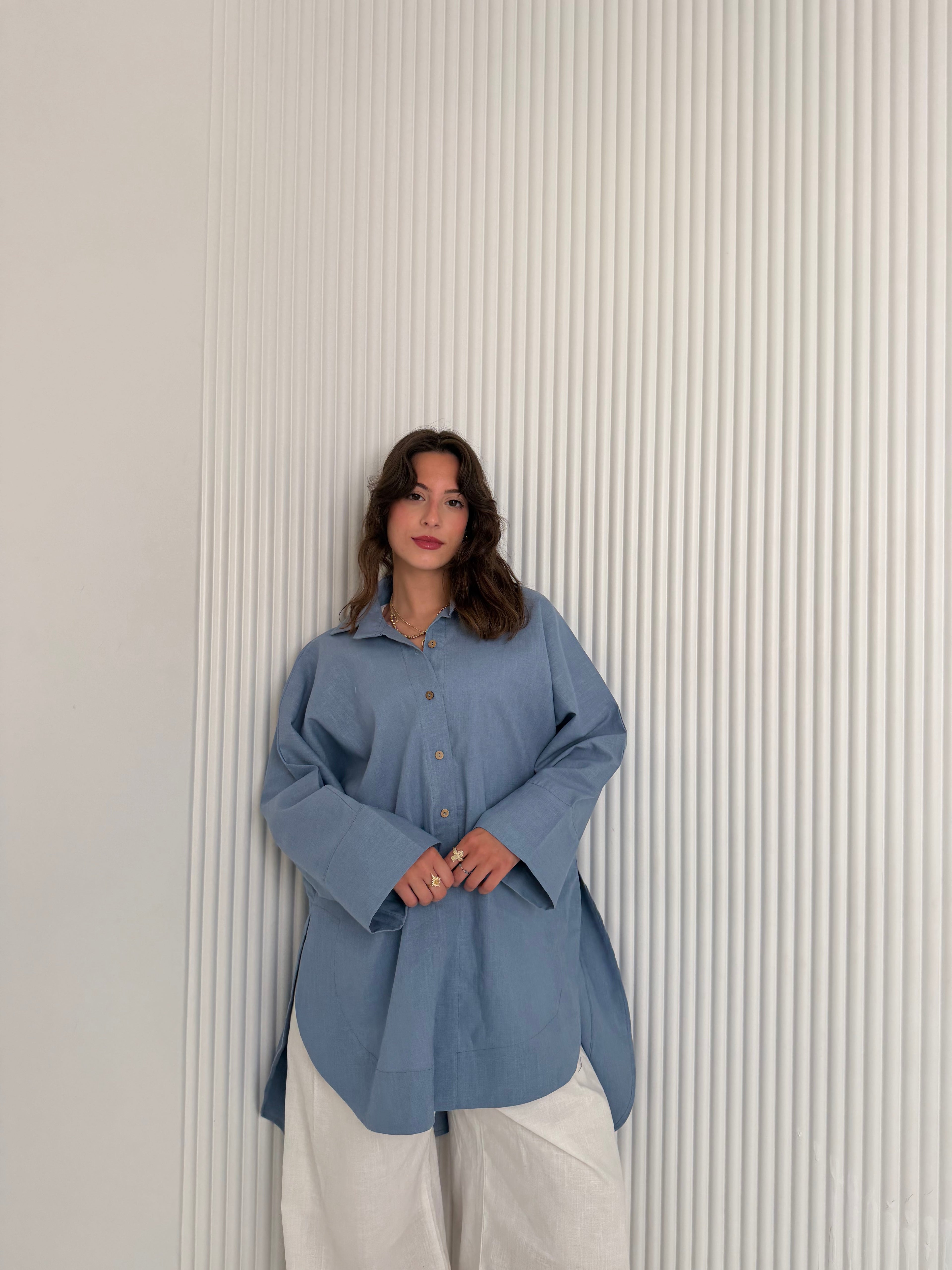 High Low Linen - Dusty Blue Shirt
