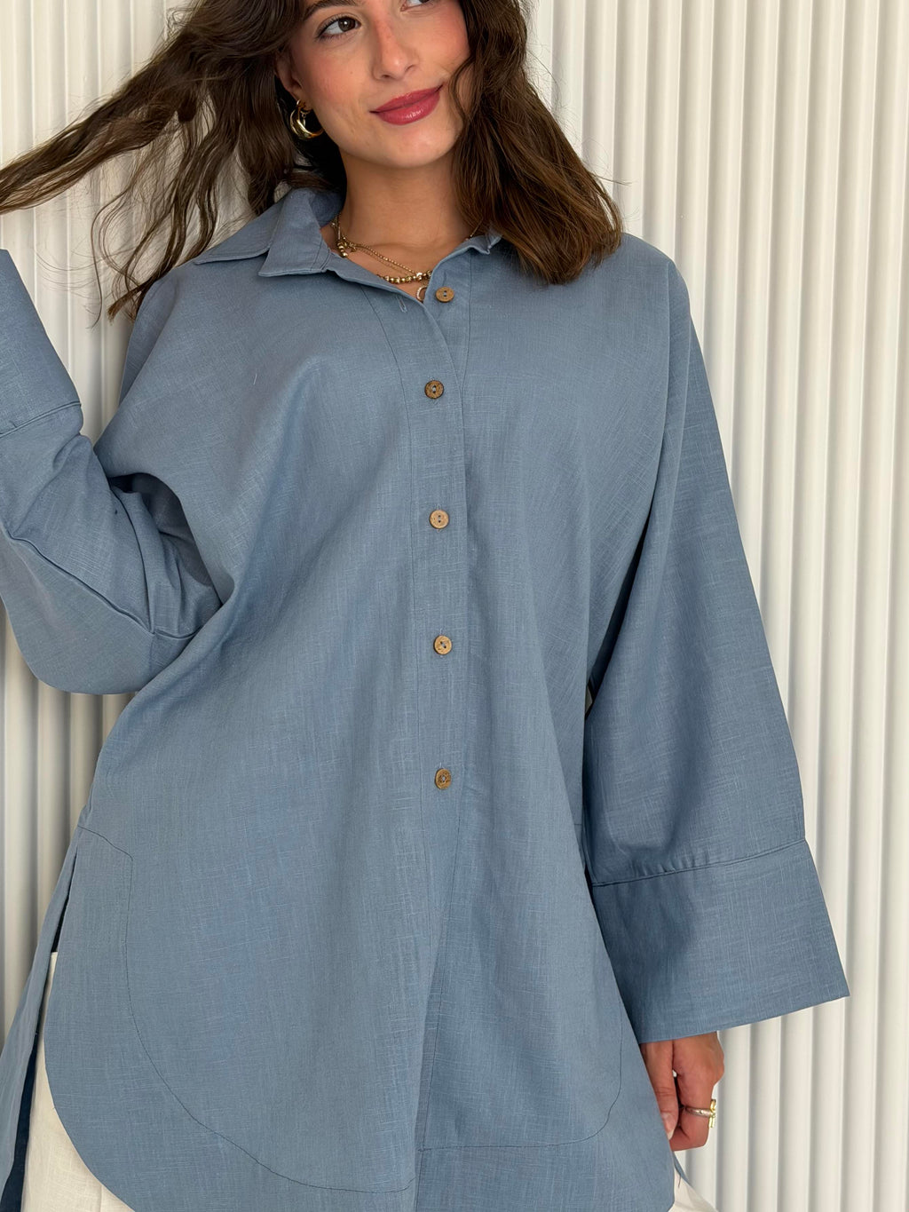 High Low Linen - Dusty Blue Shirt