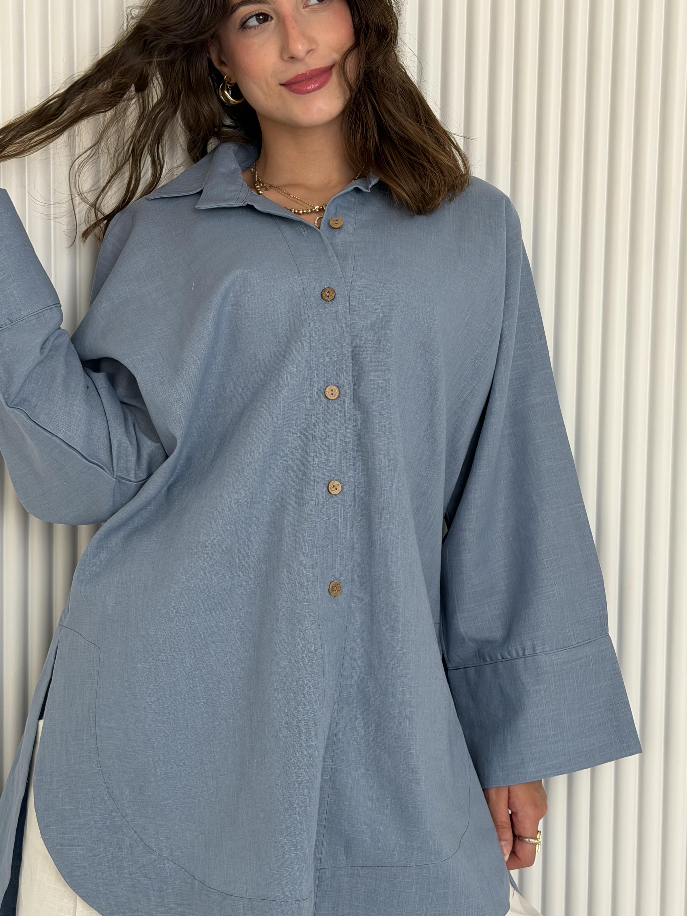 High Low Linen - Dusty Blue Shirt