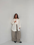 Wide Leg Linen - Greyish Pants