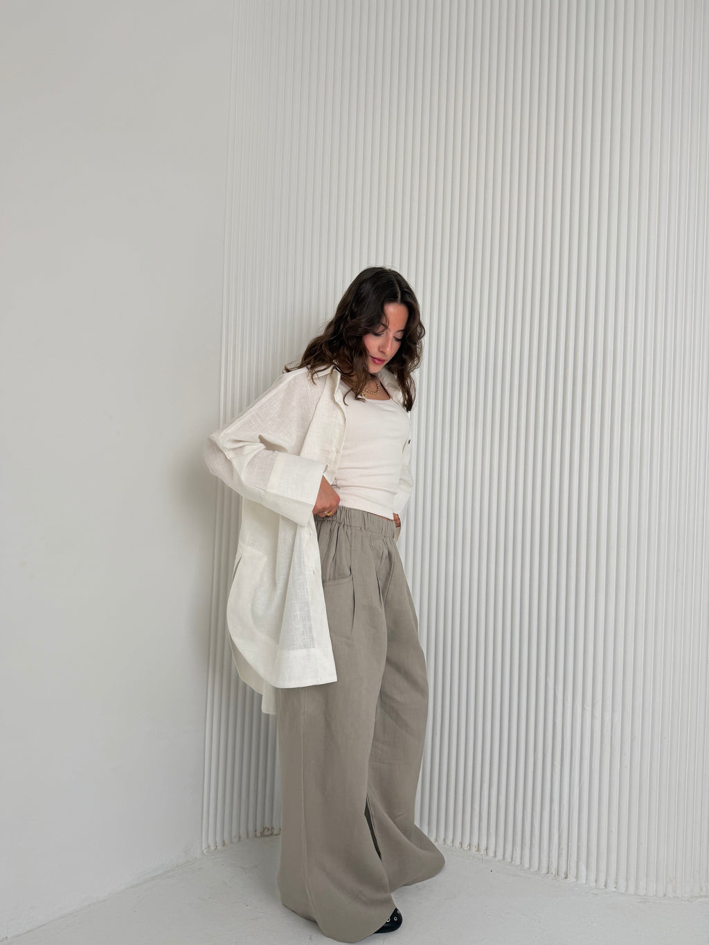 Wide Leg Linen - Greyish Pants