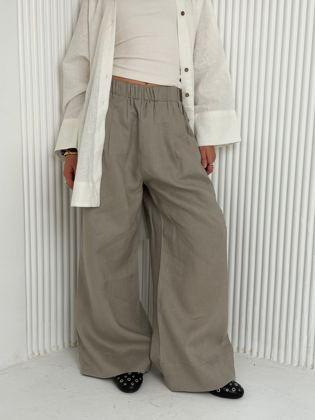 Wide Leg Linen - Greyish Pants