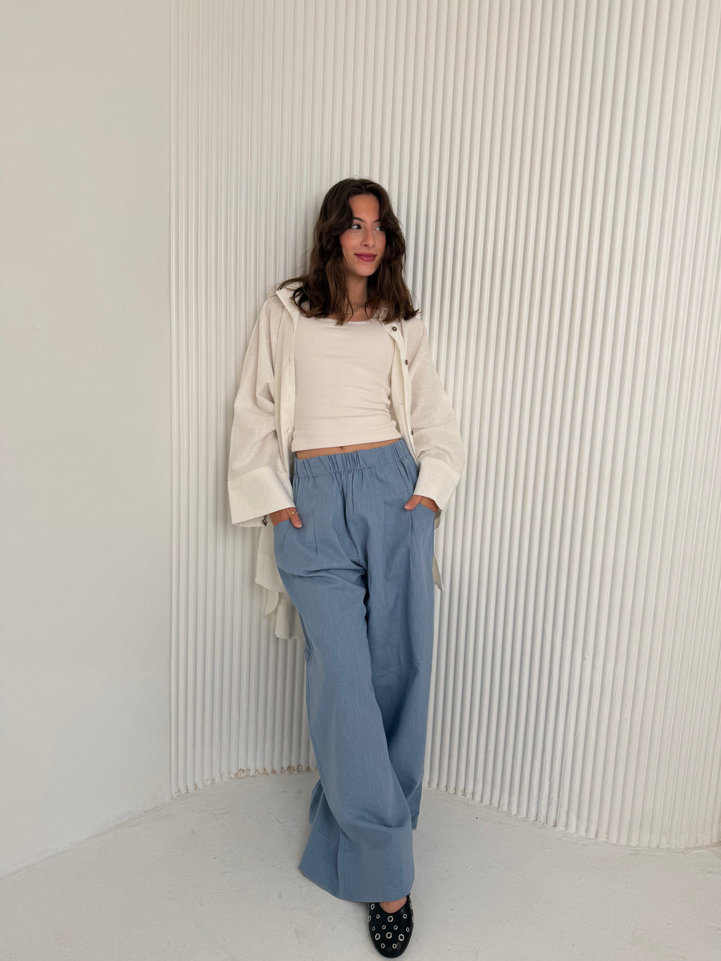 Wide Leg Linen - Dusty Blue